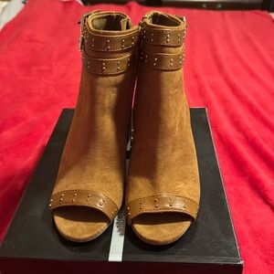 Brown peep toe booties